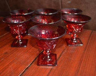 Vintage Ruby Red Cape Cod Goblets Set of 7