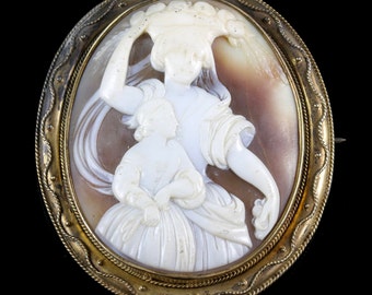 Victorian Carved Shell Dionysus Cameo Brooch Circa 1880