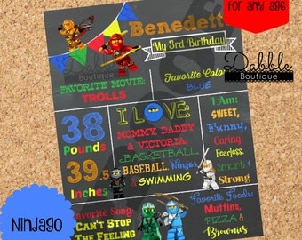 Ninjago Birthday Stat Chalkboard / Lego Birthday Chalkboard / Ninjago Lego Birthday Board