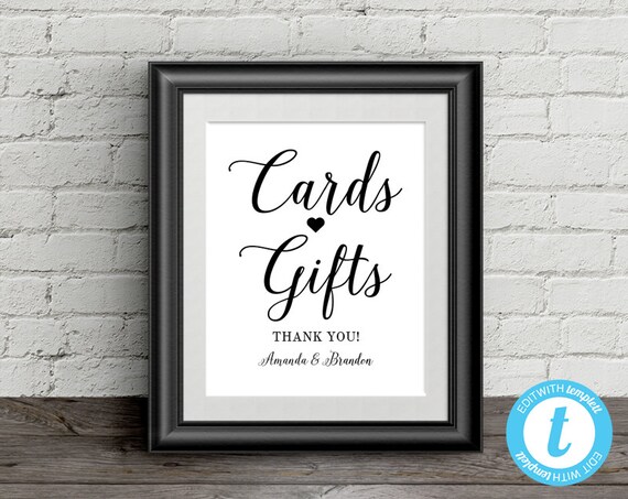 Cards and Gifts Sign Wedding Template 8x10 Gift Table Sign