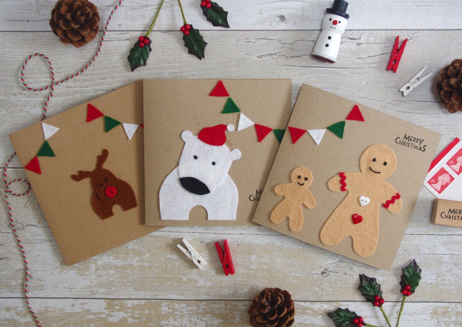 Christmas Cards Pack of 3 Handmade Cards Kids Xmas