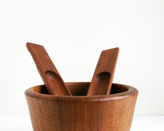 Dansk Staved Teak Wood Salad Bowl & Server Spoons Jens Quistgaard IHQ