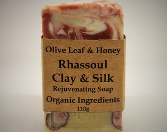 Natural Organic Soap, Moroccan Rhassoul Clay, Geranium, Ylang Ylang, Palmarosa, Silk Soap, Argan Oil, Essential Oils, Olive Oil, Handmade