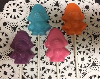 TROLLS Chocolate Lollipops (12 qty)- Troll Party/Troll Cartoon/Troll Movie/Trolls/Troll Birthday Party/Troll Party Favors/Troll Candy/Troll