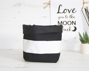 Monochrome stripes fabric storage basket, unique gift idea, plant pot holder, black and white nursery decor