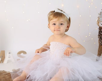 White Tutu Skirt with Adjustable Size 1-4T for Flower Girl, Christening, Birthday or Photography