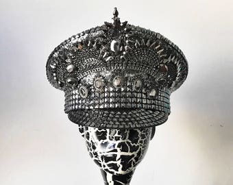 FREE SHIPPING! "Crowning Glory" Military Hat in gunmetal. Captain Hat. Burning Man Hat.