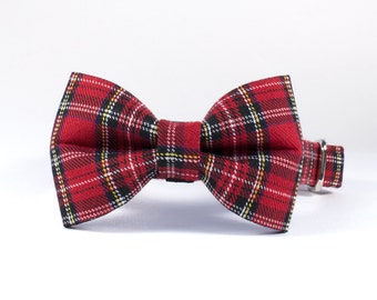 Dog Bow Tie - Handmade using Red Stewart Tartan fabric. Multiple Size Options. Slides Over Existing Collar.