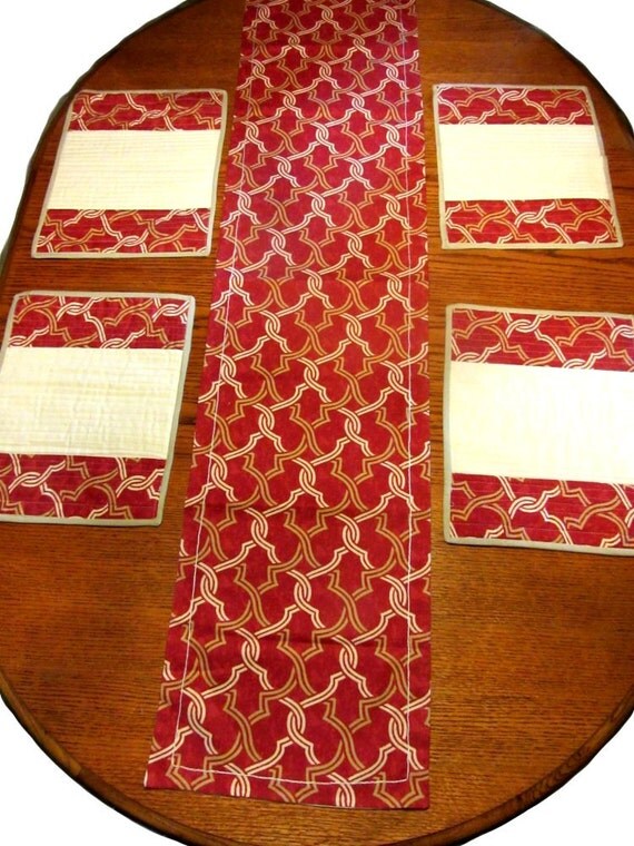 Items similar to Rustic table runner placemats set, red amaranth table