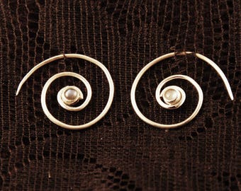 Silver Spiral earrings wire Threaders with Labradorite stone gemstone sterling gypsy tribal 925 indian bollywood belly dance jewelry SE14
