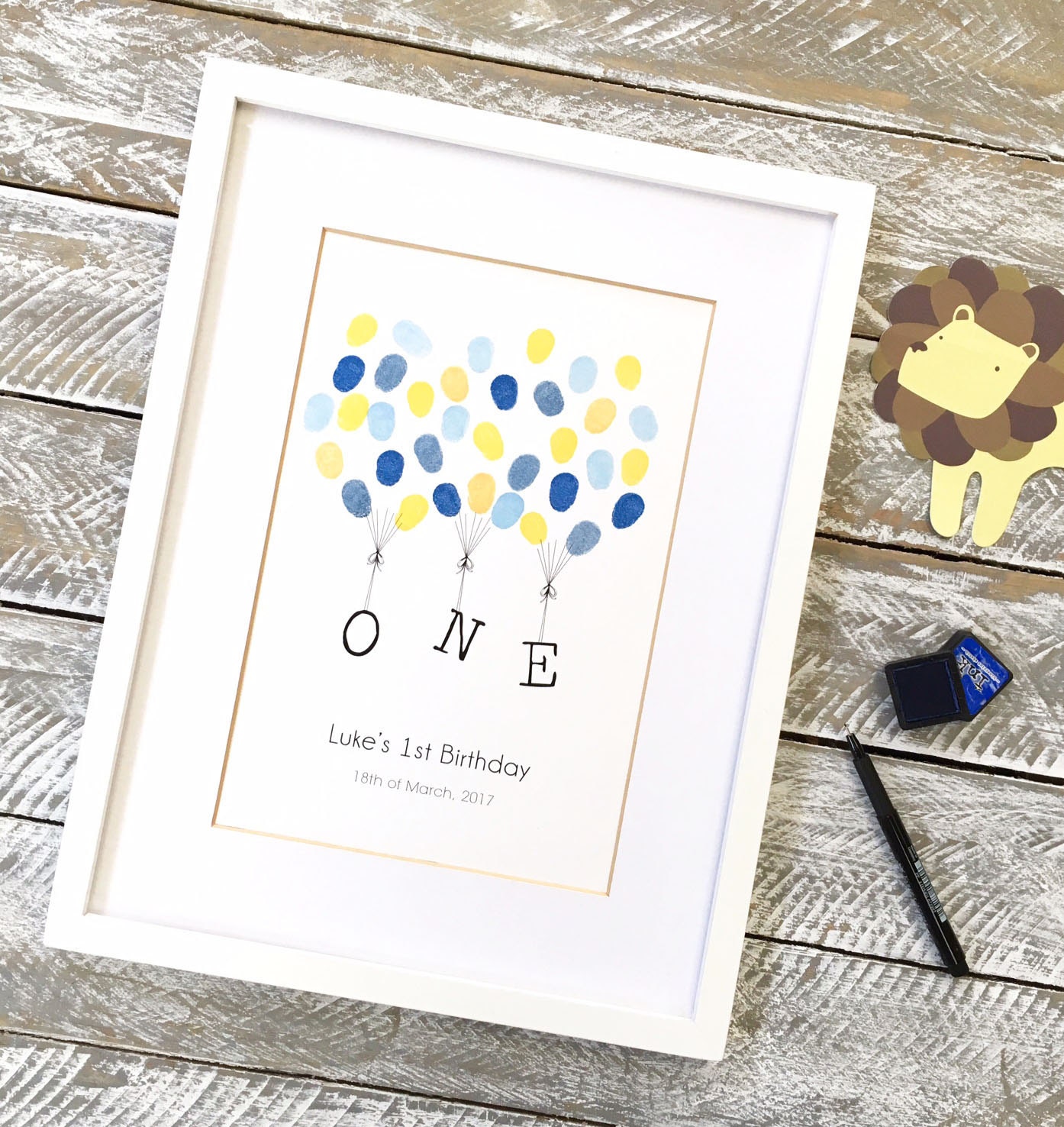 1st Birthday Guest Book Floating Letter ONE. A4 incl 2 inks