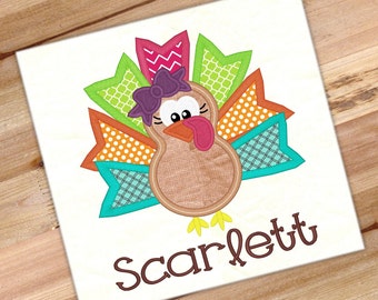 Turkey Girl Thanksgiving Applique Design Fall Design Thanksgiving Embroidery Turkey Applique Embroidery Design Petunia Petals Designs 1048