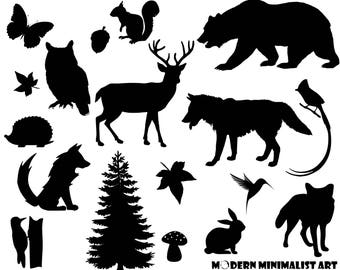 Woodland Animals Clipart Black – 17 PNG Images