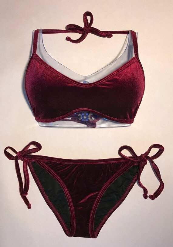 Burgundy Velvet Bikini// Scoop Top with Adjustable Bikini
