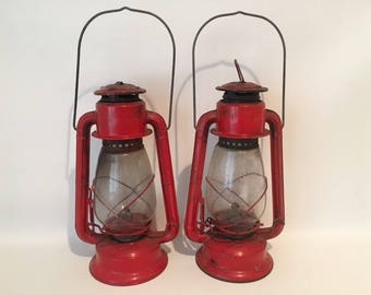 Vintage 1970's Red Oil Lanterns, set of two