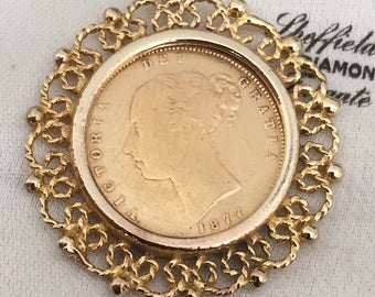 Very rare Antique 9ct gold Tiffany & Co mount with 22ct half sovereign - 1877