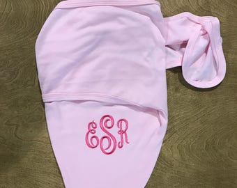 Personalized Baby Swaddler, Baby Name Swaddle Blanket Embroidered Monogram