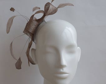Taupe Brown Fascinator - Mink Headpiece - Light Brown Fascinator - Wedding Headpiece - Simple Modern Fascinator - Taupe Feather Fascinator