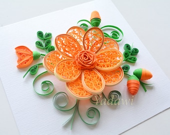 Quilled Paper Art, Quilled Flower, Paper Wall Art, 3D Paper Flower, Home Decor, Wall Decor, Framed Quilling Art, Customizing Color Available
