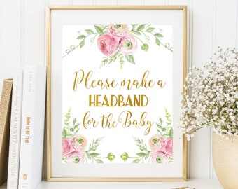 Headband Station Sign Printable Floral Baby Shower Sign Headband Station Sign Make a Headband Sign Watercolor Floral Baby Shower Sign
