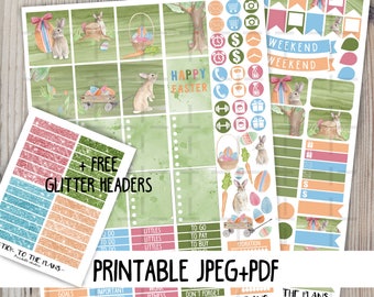 Easter printable planner stickers easter egg hunt sticker watercolor bunny spring weekly sticker kit for use with Erin Condren LifePlannerTM