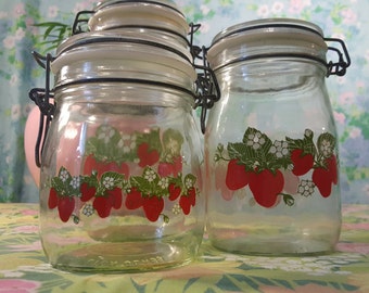 Vintage Ermetico Carlton Glass Jars - Canisters with Locking Wire Bale Hinged Lids