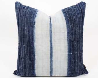 Authentic Vintage HEMP Thai Hmong Pillow // Navy Blue & White Batik // Decorative Throw Pillow (18", 22", 24", lumbar) Made of Natural Hemp
