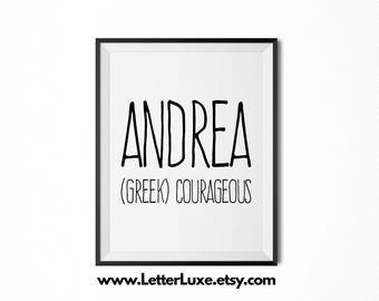 Andrea Name Meaning Art , Printable Baby Shower Gift , Nursery Printable Art , Digital Print , Nursery Decor , Typography Wall Decor