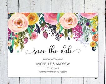 Save The Date Cards, Floral, Postcard, Save The Date Invitation, Wedding, DIY, Colorful, Watercolor, Save The Date, Printed, Printable
