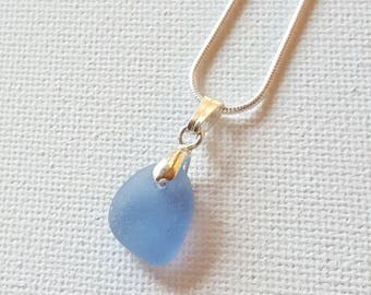 Blue Sea glass necklace, Sea glass jewelry, sea glass, Cornflower blue pendant on necklace, Genuine sea glass, Beach glass, Ocean jewelry