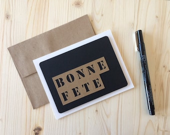 Black and Kraft Paper French Birthday Card, Handmade Birthday Card, Papercut Birthday Card, Retro Style Card, Carte bonne fête, Anniversaire