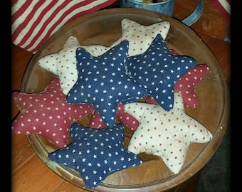 primitive July 4th star ornies, Independence Day stars, OFG, FAAP, Americana star bowl fillers, red white blue primitive stars,