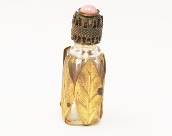 Little Antique Perfume Bottle with Brass and Pink Stone