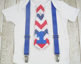 1st birthday boy outfit Chevrons boys one piece Suspenders Baby tie Bodysuit toddlers Birthday outfit boy Baby Gift photo Boy birthday suit