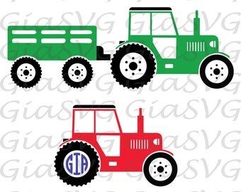 Tractor with trailer svg, farm tractor svg, tractor monogram svg, ready to cut files for Cricut, Silhouette etc, also in png, eps & DXF