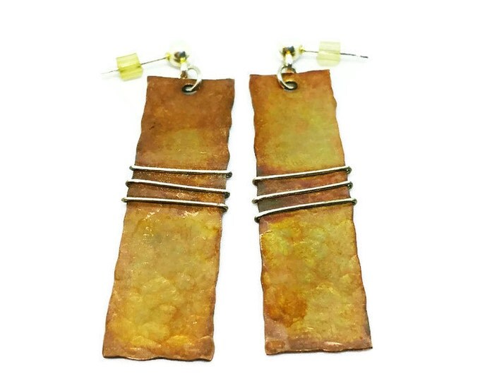 Mixed Metal Copper and Sterling Silver Earrings, Antiqued Copper Dangle Earrings, Mixed Metal Jewelry, Unique Birthday Gift