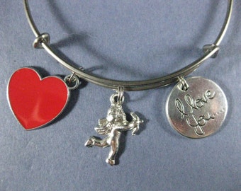 Valentine's Bangle - Valentine's Charm Bracelet - Valentine's Day Jewelry - Charm Bracelet - Bangle - Holiday Bangle - Valentine's -- B149
