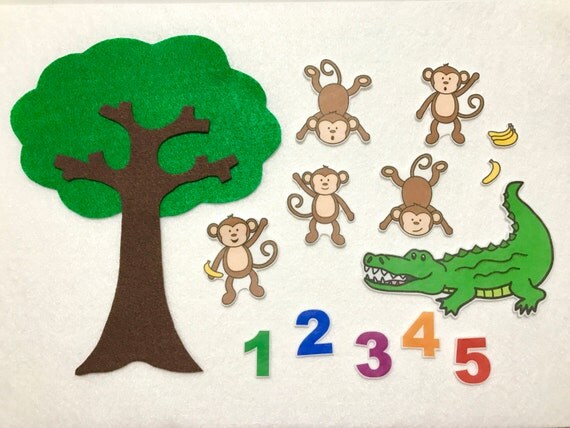Five-Monkeys-Swinging-in-Tree-Teasing-Felt-Stories-Flannel