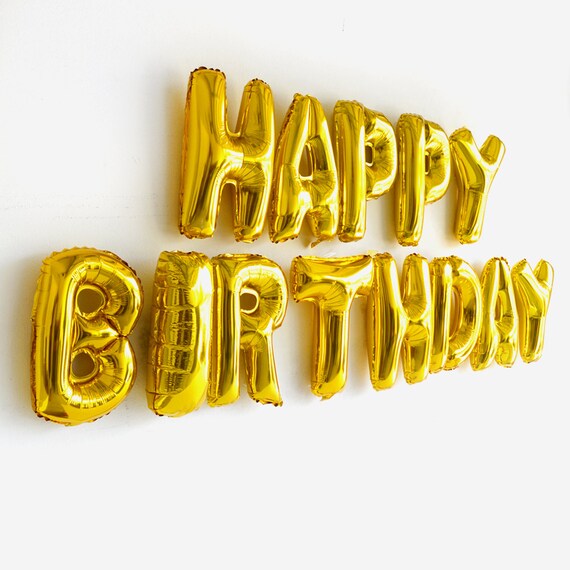 Happy Birthday Balloons. Happy birthday sign in gold letter