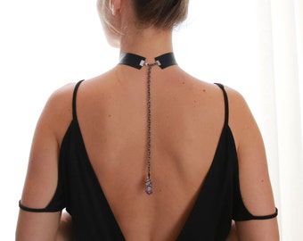 Fifty.... Amethyst Dark blue leather thick choker