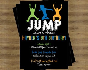 Trampoline Party Invitation; Jump Party Invitation; Trampoline Birthday Invitations; Trampoline Invitation; Jump Birthday Invitation