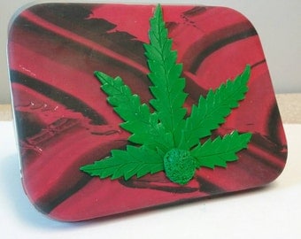 Stoners Gift, Stoners Accessories, Smoking Accessories, Cannabis Leaf, Marijuana Leaf, Tobacco Tin, Pot Leaf, Polymer Clay