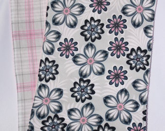 Two Baby Burp Cloths-Burp Cloth Patterns-Modern Burp Cloth-Burp Rag-pink blue grey, flower burp cloth, plaid burp cloth
