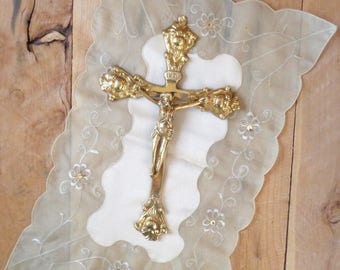 Vintage Brass Crucifix Religious INRI Cross
