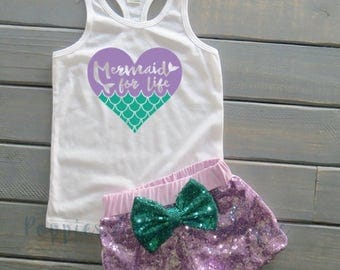 Mermaid For Life Outfit, Mermaid Birthday Outfit, Under the Sea, Cute Girls' Clothing, Gifts For Her, Sequin Shorts, Girls' Summer Outfit