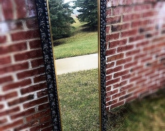 Vintage Wooden Black Ornate Mirror/ Rustic Black Mirror/Goth Ornate Mirror /Shabby Mirror /Barnhouse Mirror
