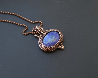 Lapis pendant, wire jewelry, lapis jewellery, wire wrapped pendant, fantasy pendant, wire wrapped jewelry, copper pendant, lapis lazuli
