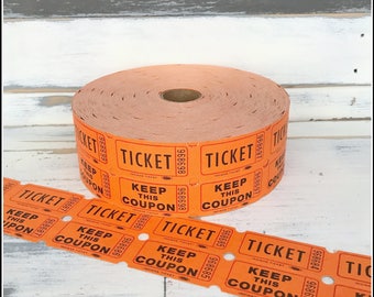 Orange Raffle Tickets - (30) Vintage Tickets - Orange Double Raffle Carnival Party Tickets