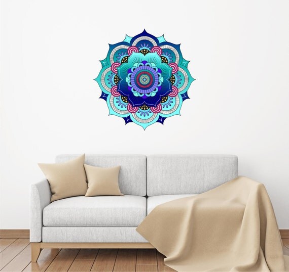 Blue Mandala Mural Panoramic Wall Decal Vinyl Sticker