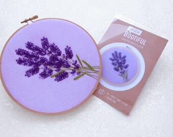 Lavender Embroidery Pattern, Wildflower Embroidery Pattern, Floral Hand Embroidery Pattern Kit, Summer Flower Hoop Art Fabric Pattern Pack